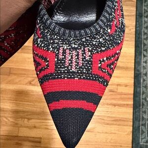 Prada Women's Black and Red Patterned Heels